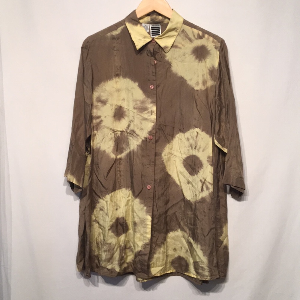 Tye Dye Boho Silk Tunic Size 10 3/4 Sleeves